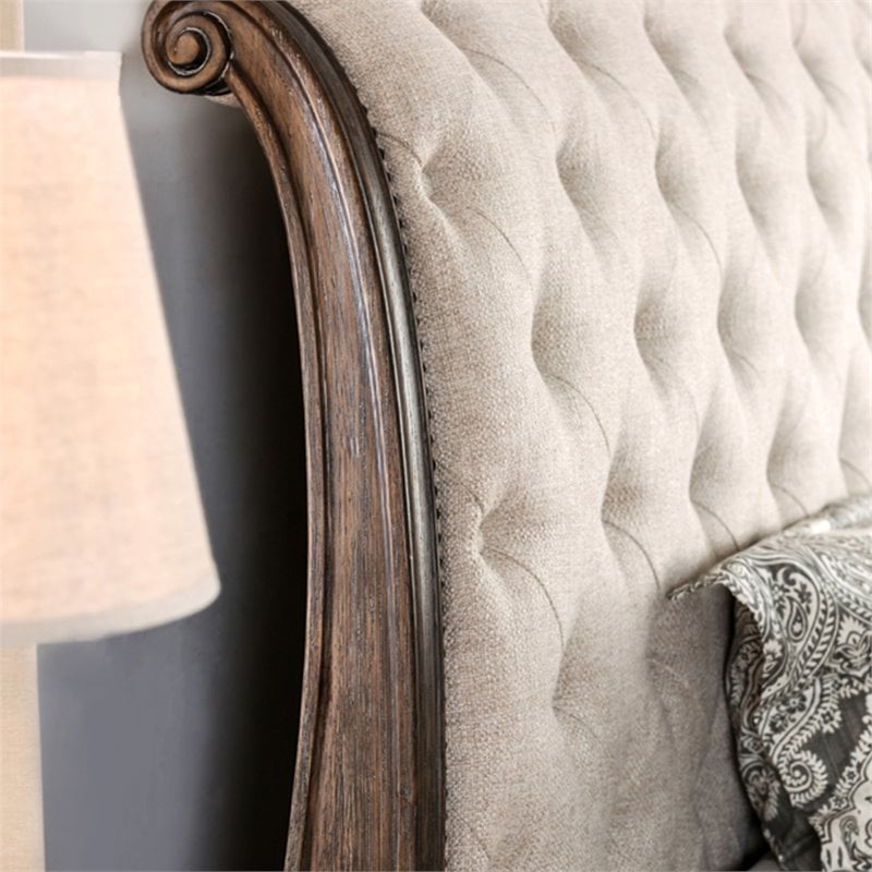 Bowery Hill Transitional Wood Panel Queen Bed in Rustic Natural Tone