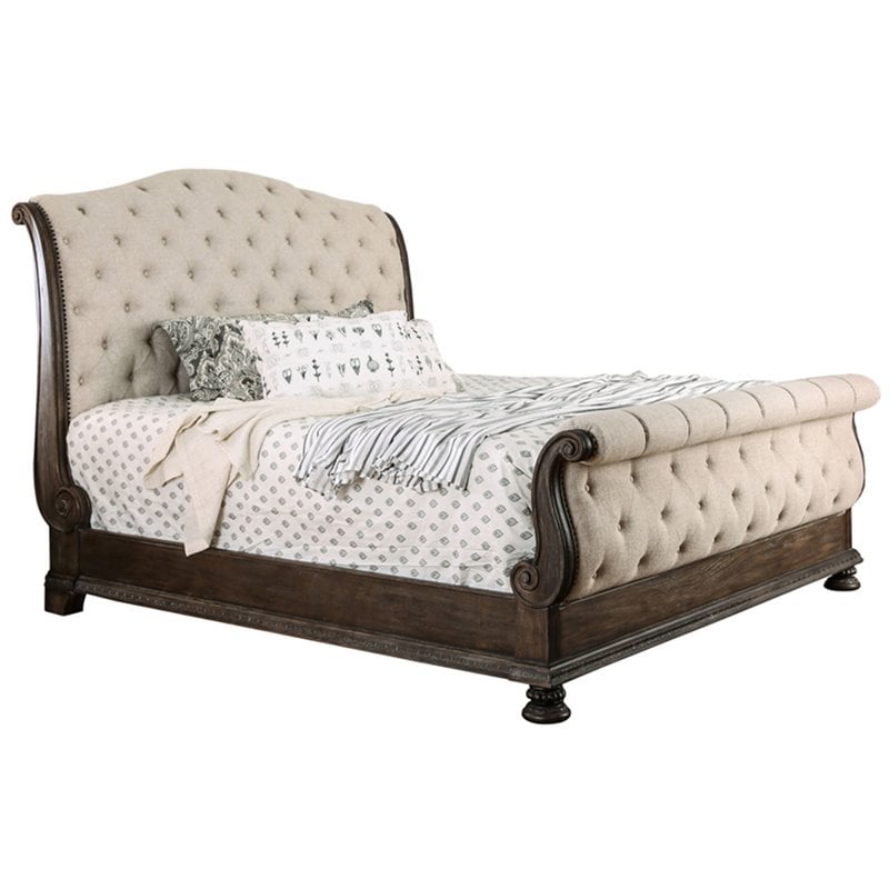 Bowery Hill Transitional Wood Panel Queen Bed in Rustic Natural Tone
