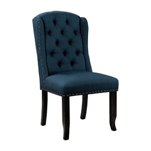 Bowery Hill Fabric Tufted Side Chair in Blue Finish (Set of 2)