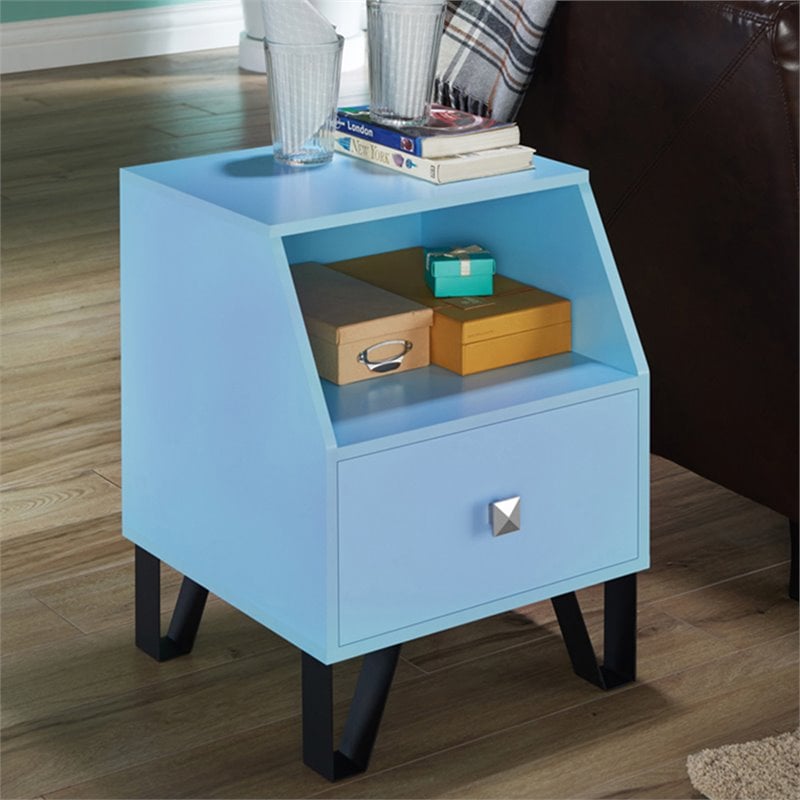 Bowery Hill Modern Wood Storage End Table in Light Blue Finish