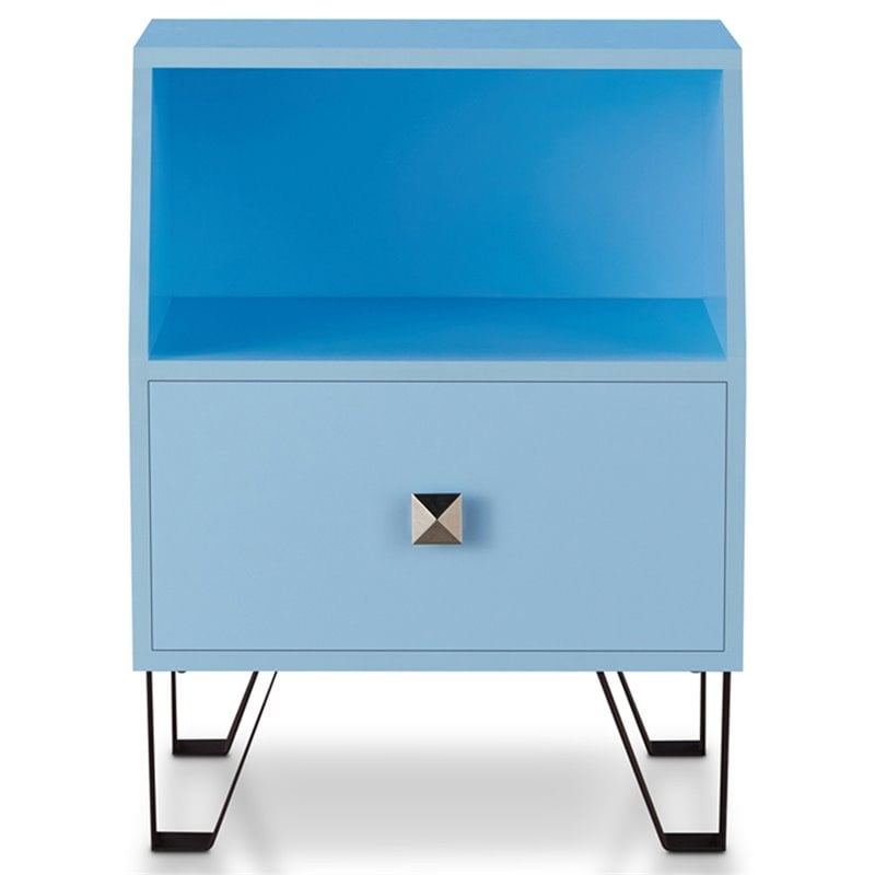 Bowery Hill Modern Wood Storage End Table in Light Blue Finish