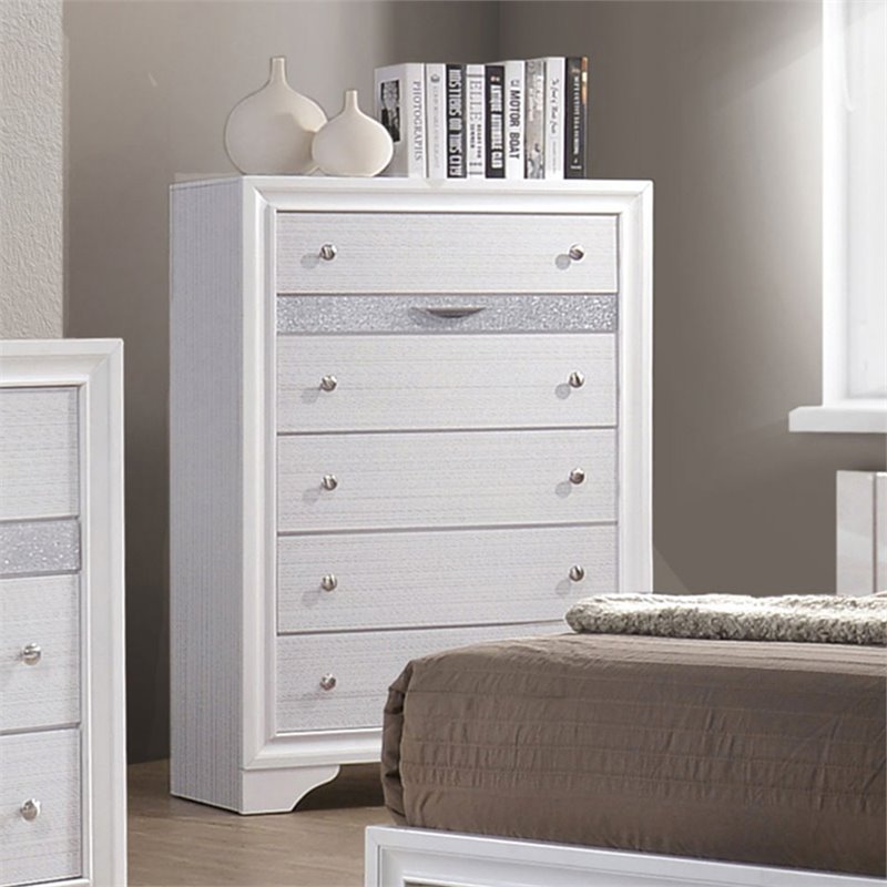 Bowery Hill 5 Drawers Contemporary Solid Wood Chest in White