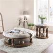 Bowery Hill Rustic Wood Round Tufted Coffee Table in Antique Oak