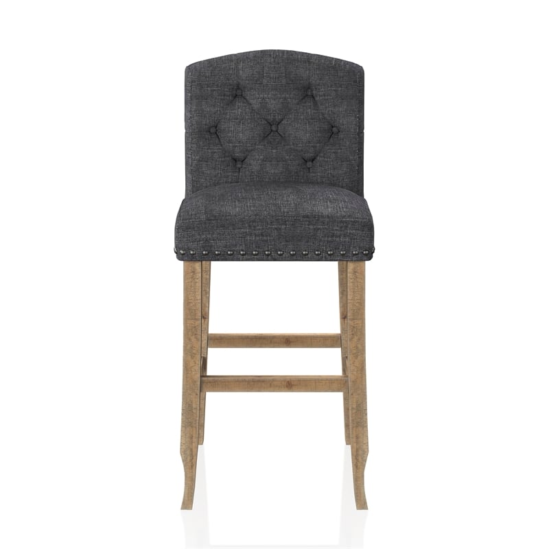 Bowery Hill Rustic Fabric Bar Stool in Dark Gray Finish (Set of 2)