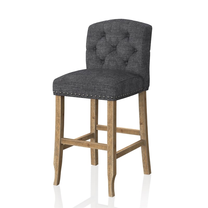 Bowery Hill Rustic Fabric Bar Stool in Dark Gray Finish (Set of 2)