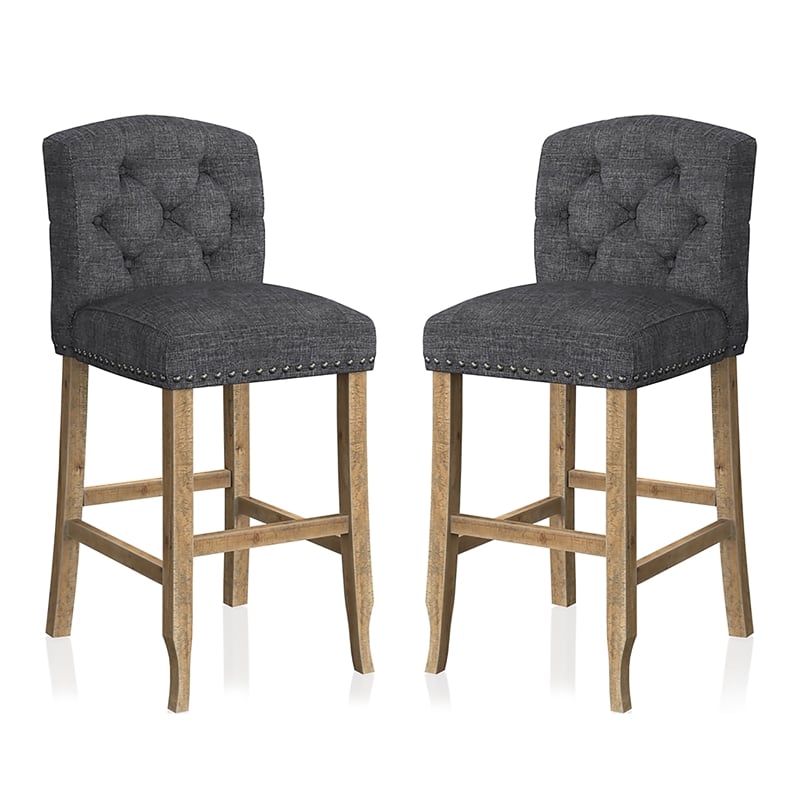 Bowery Hill Rustic Fabric Bar Stool in Dark Gray Finish (Set of 2)