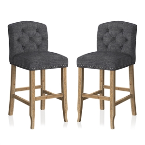 Bowery Hill Rustic Fabric Bar Stool in Dark Gray Finish (Set of 2)