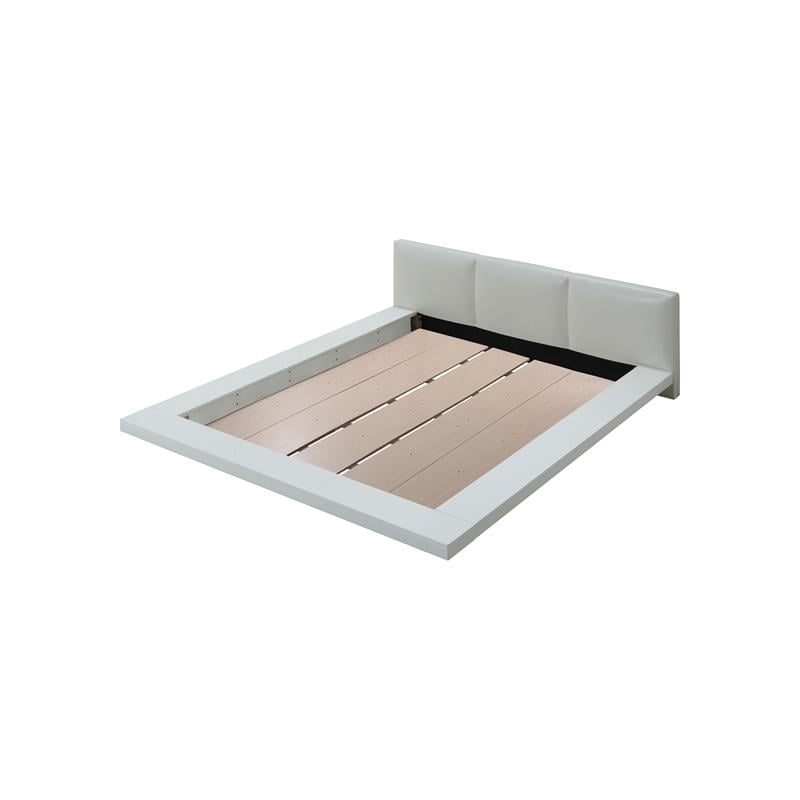 Bowery Hill Contemporary Wood King Panel Bed with Faux Leather in White
