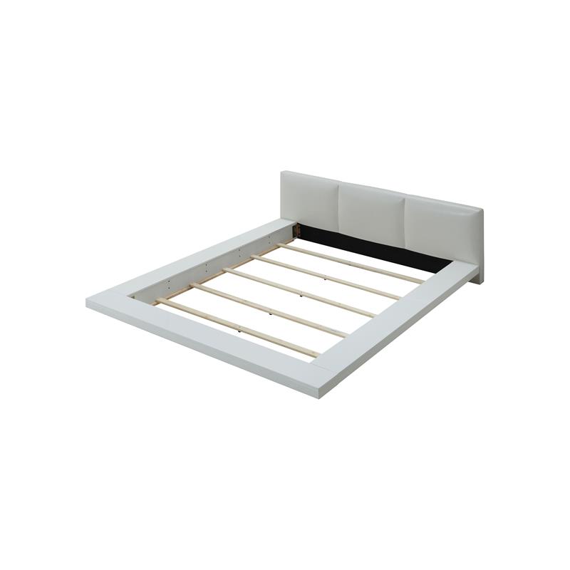 Bowery Hill Contemporary Wood King Panel Bed with Faux Leather in White