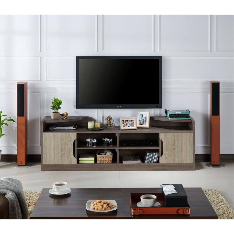 Bowery Hill Rustic Wood 72-Inch TV Stand in Chestnut Brown Finish