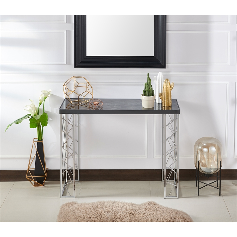 Bowery Hill Modern Metal Console Table in Black and Chrome Finish