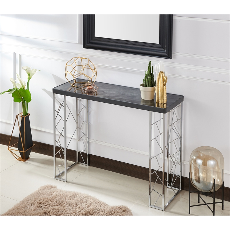 Bowery Hill Modern Metal Console Table in Black and Chrome Finish