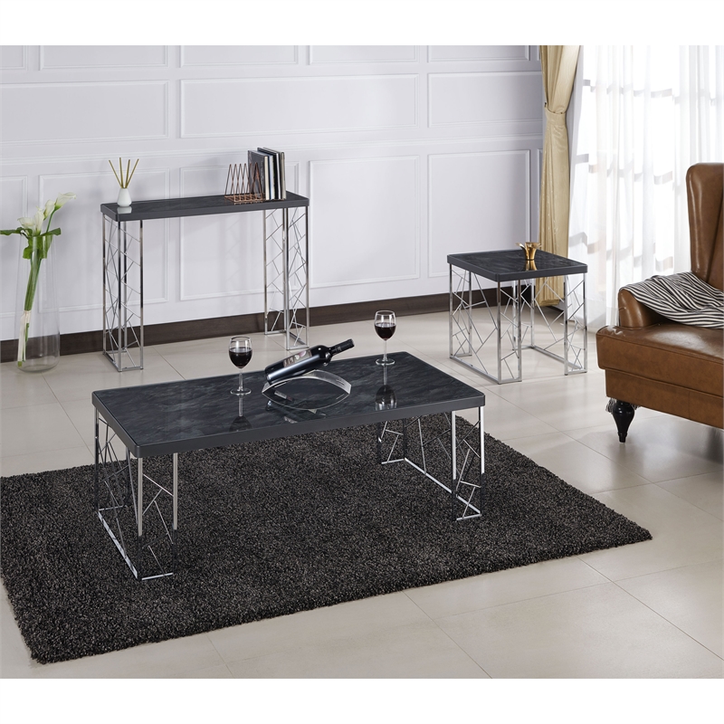 Bowery Hill Modern Metal Console Table in Black and Chrome Finish