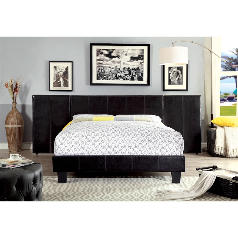 Bowery Hill Faux Leather King Platform Bed in Espresso Finish