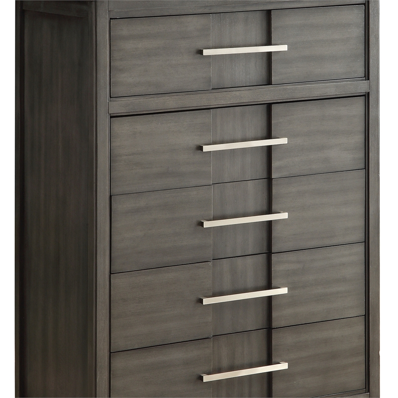 Bowery Hill 5-Drawer Transitional Solid Wood/Wood Veneer/MDF Chest in Gray