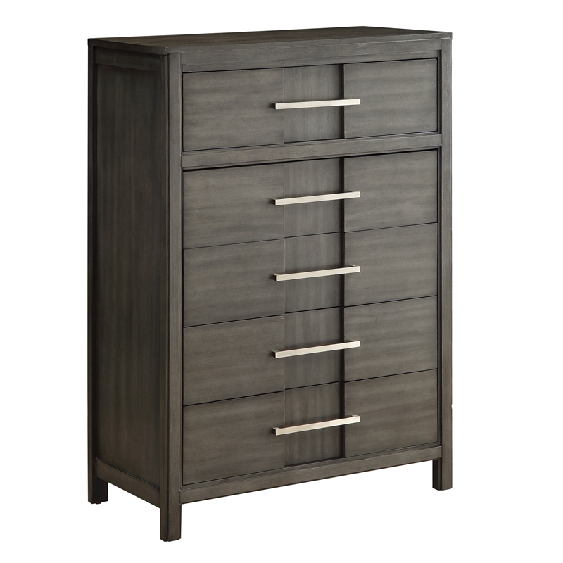 Bowery Hill 5-Drawer Transitional Solid Wood/Wood Veneer/MDF Chest in Gray