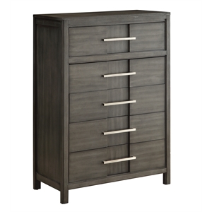 Bowery Hill 5-Drawer Transitional Solid Wood/Wood Veneer/MDF Chest in Gray