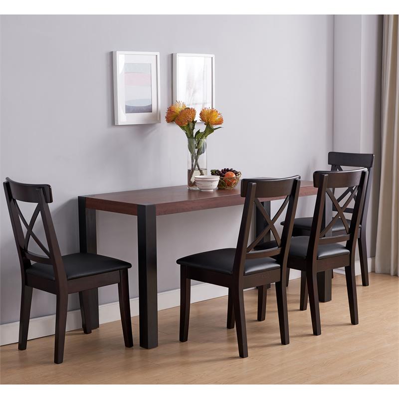 Bowery Hill Wood Rectangle Dining Table in Walnut and Black Finish