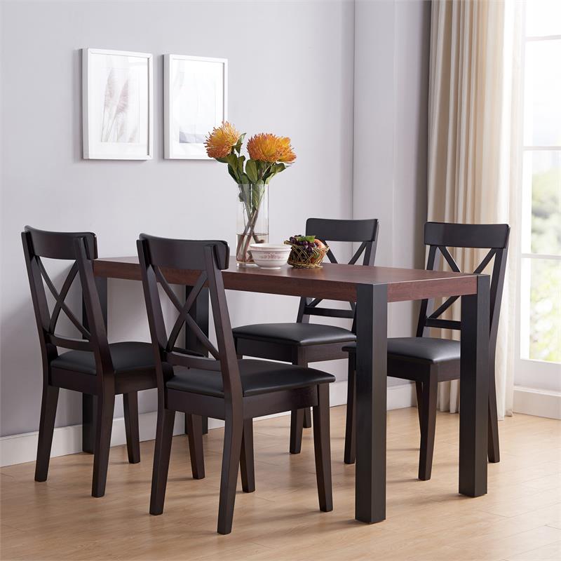 Bowery Hill Wood Rectangle Dining Table in Walnut and Black Finish