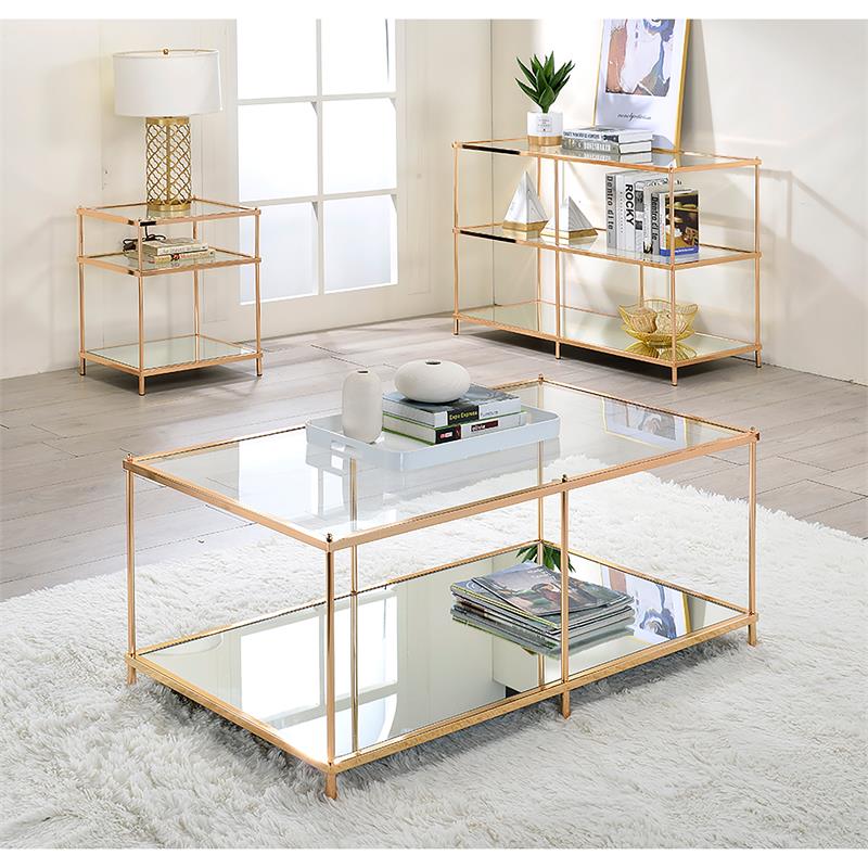 Bowery Hill Contemporary Metal 2-Shelf Console Table in Champagne Finish