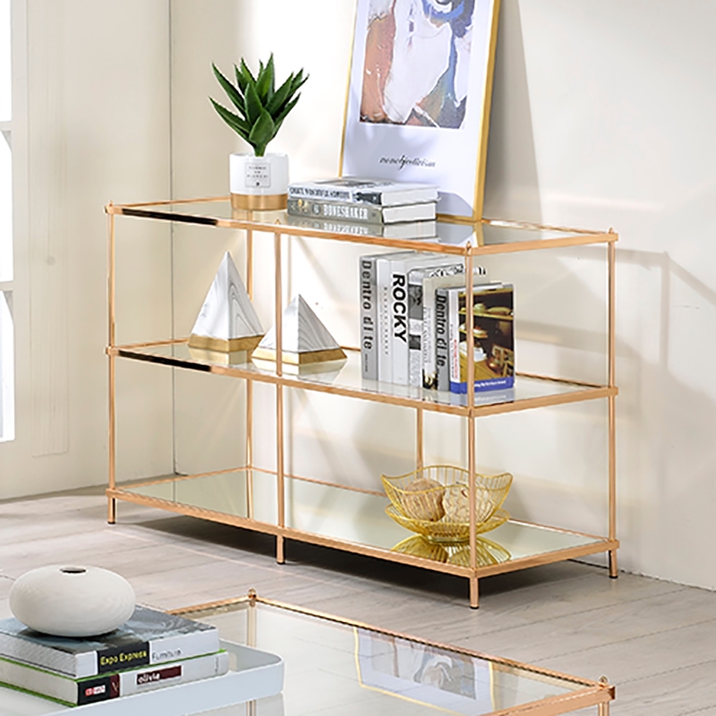 Bowery Hill Contemporary Metal 2-Shelf Console Table in Champagne Finish