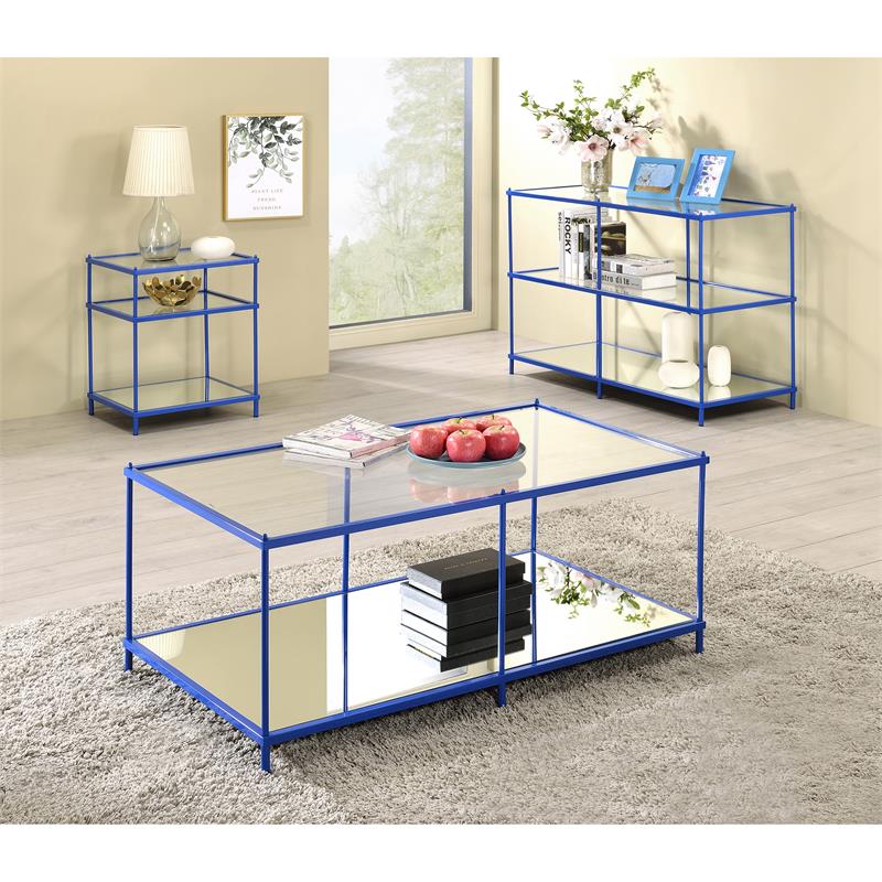 Bowery Hill Modern Metal 2-Shelf Console Table in Blue Finish