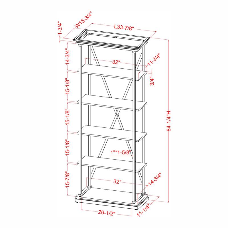 Bowery Hill Industrial Metal 33-Inch Bookcase in Antique Gray