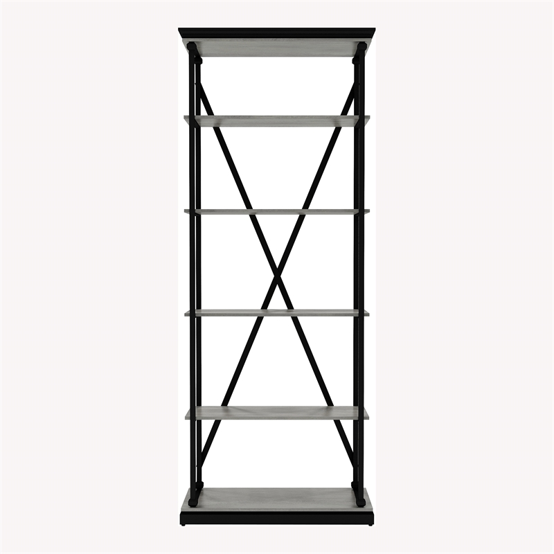 Bowery Hill Industrial Metal 33-Inch Bookcase in Antique Gray