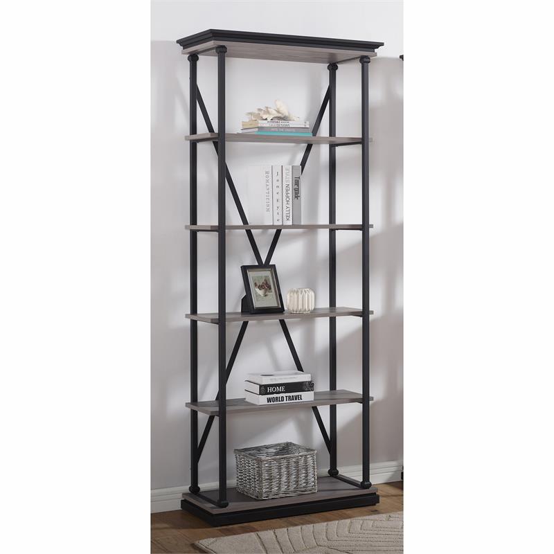 Bowery Hill Industrial Metal 33-Inch Bookcase in Antique Gray