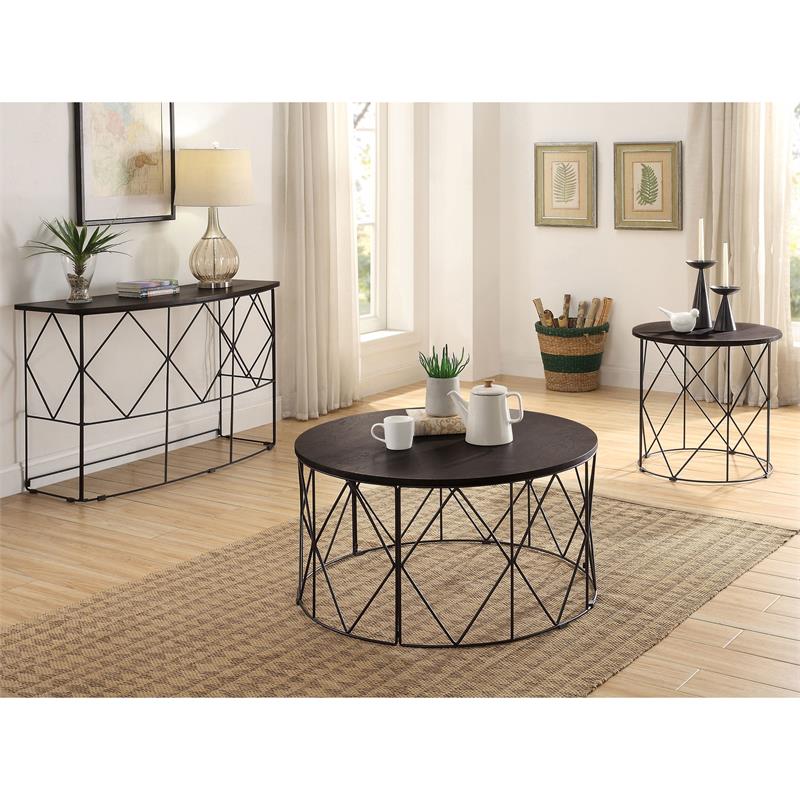 Bowery Hill Industrial Wood Round Coffee Table in Walnut Finish