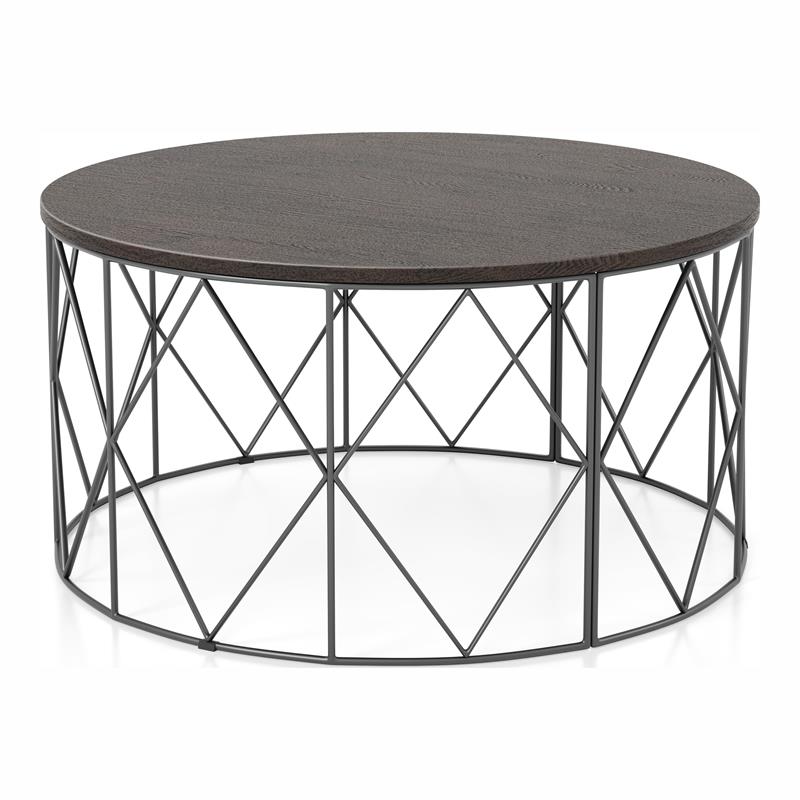 Bowery Hill Industrial Wood Round Coffee Table in Walnut Finish