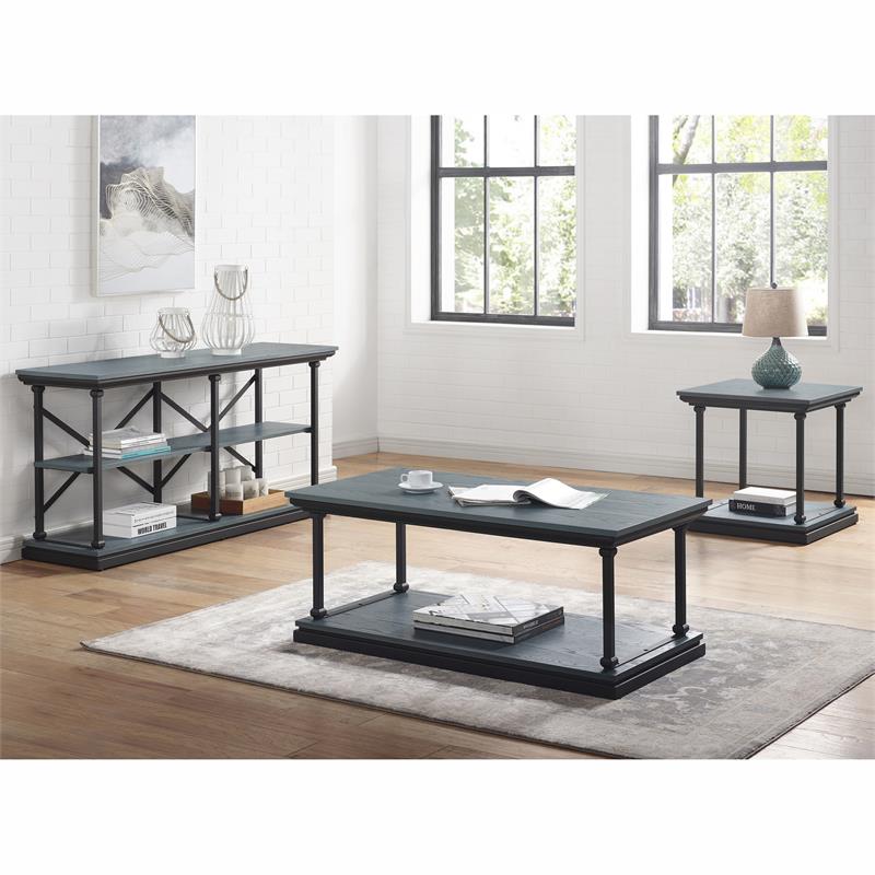 Bowery Hill Transitional Wood 2-Shelf Console Table in Blue Finish