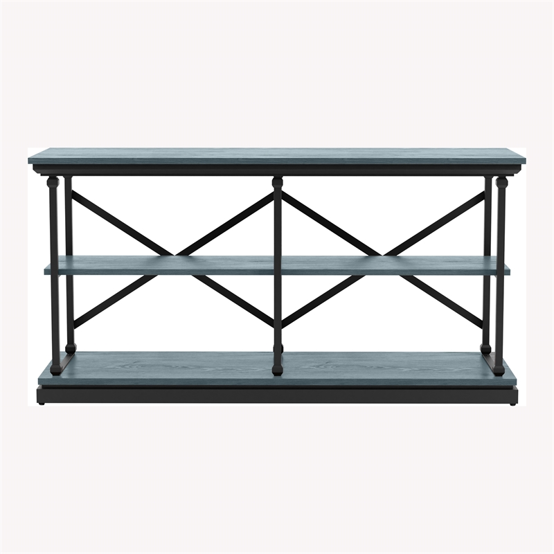 Bowery Hill Transitional Wood 2-Shelf Console Table in Blue Finish