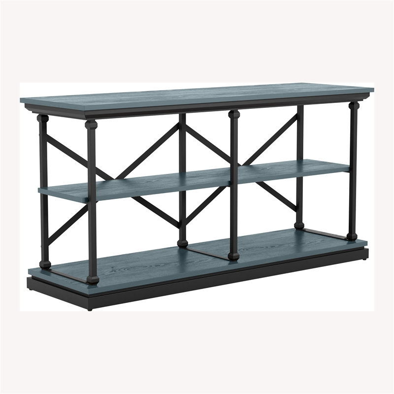 Bowery Hill Transitional Wood 2-Shelf Console Table in Blue Finish