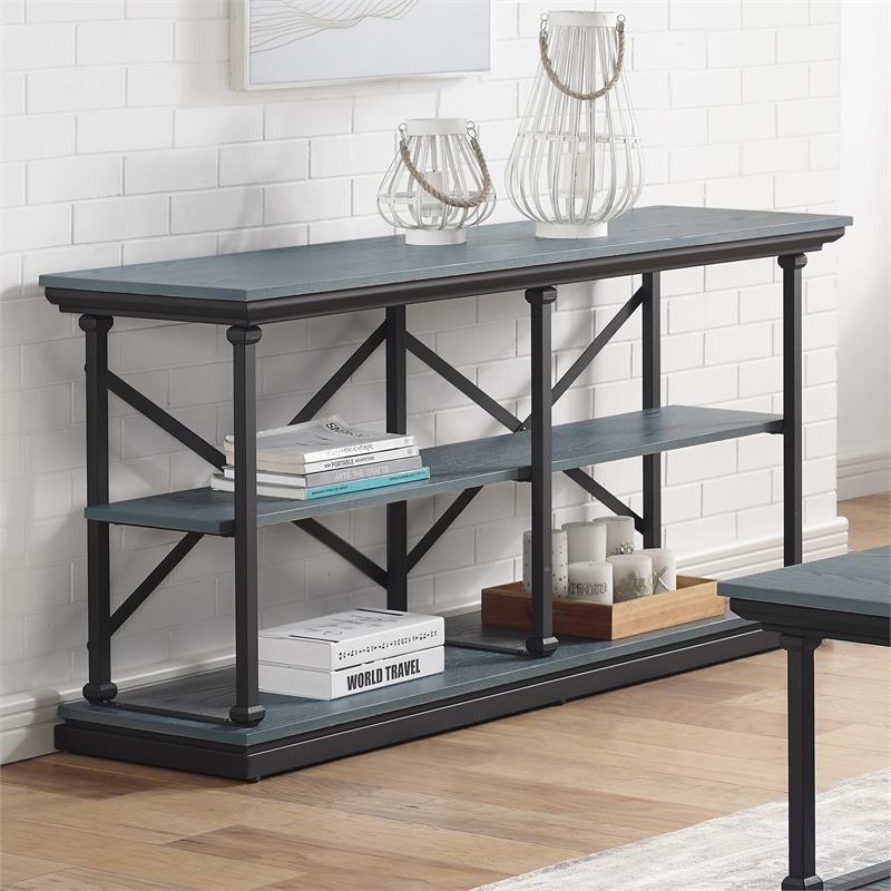 Bowery Hill Transitional Wood 2-Shelf Console Table in Blue Finish