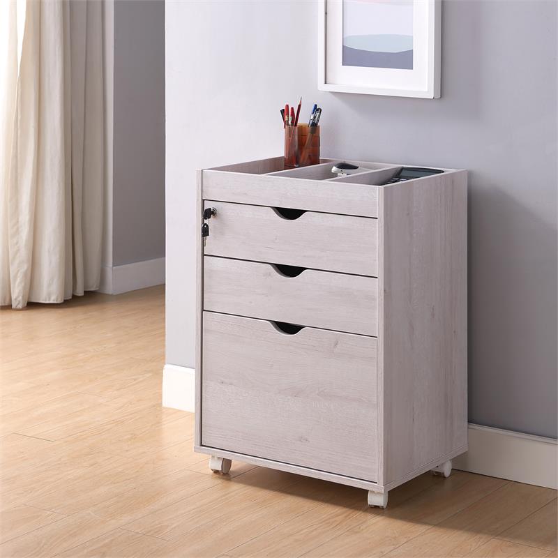 Bowery Hill Transitional Wood 3-Drawer File Cabinet in W Finish