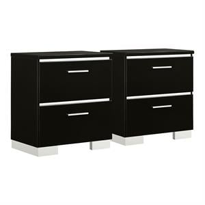 Bowery Hill Contemporary Wood Nightstand in Black (Set of 2)