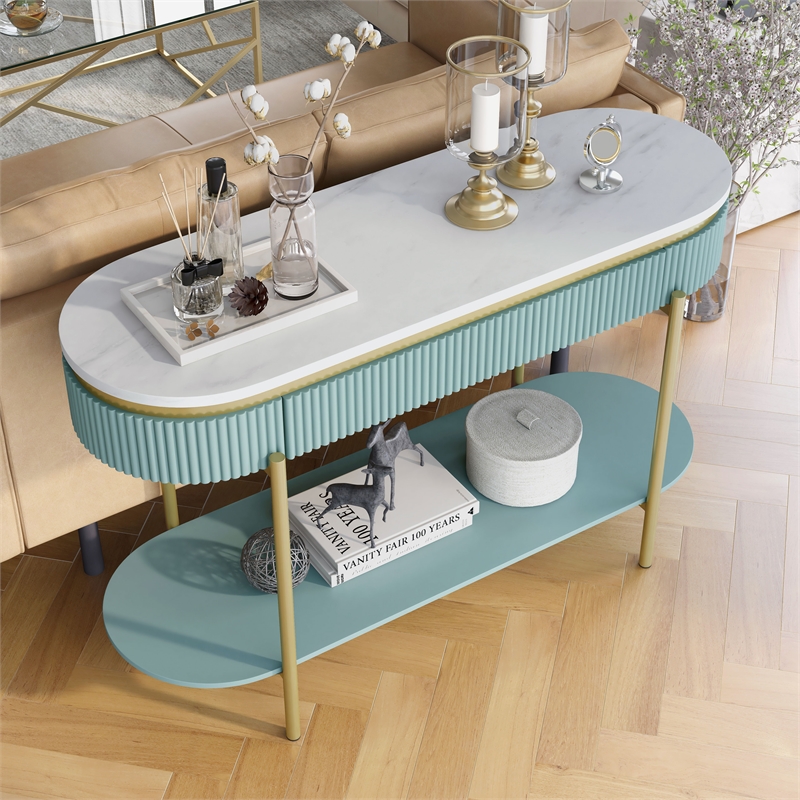 Bowery Hill Contemporary Wood 1-Drawer Console Table in Green