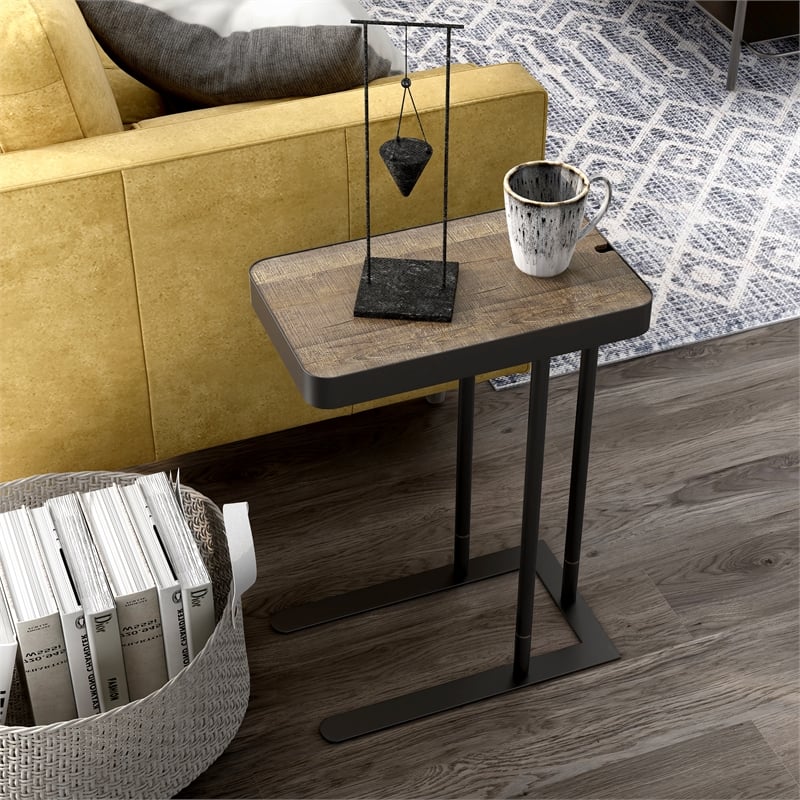 Bowery Hill Industrial Metal Adjustable Side Table in Sand Black
