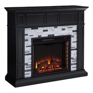 Bowery Hill Engineered Wood Black Electric Fireplace Rectangular Remote Control 40.5&quot