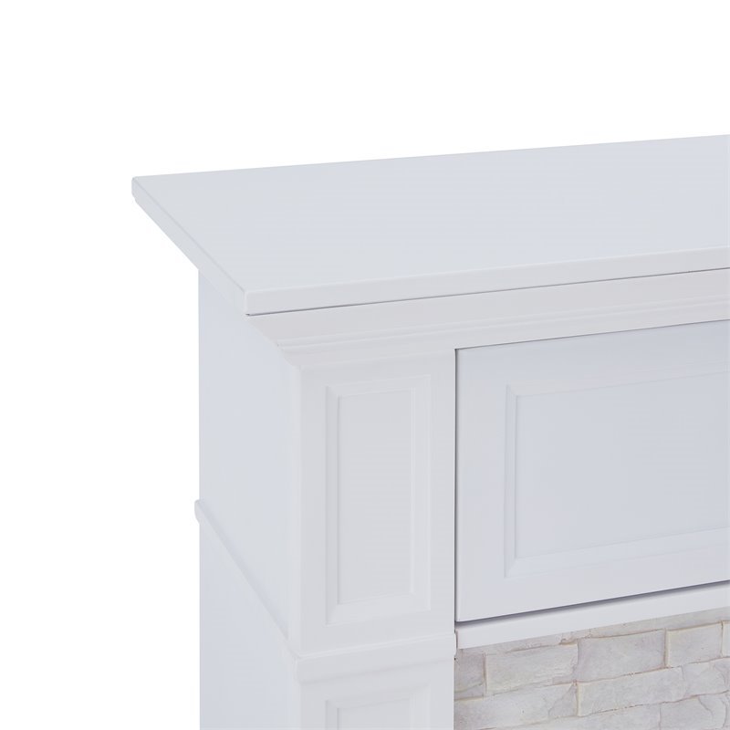 Bowery Hill Faux Stone White Electric Fireplace Unassembled