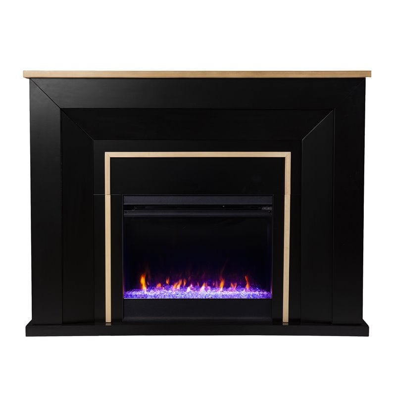Bowery Hill Wood Black Electric Fireplace Rectangular Color Changing Lights 40