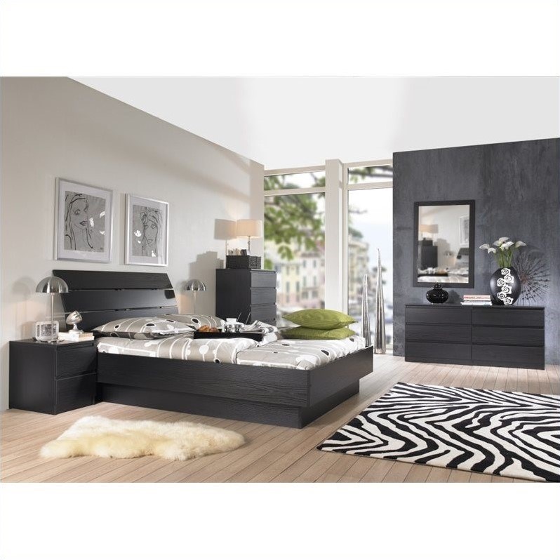 Bowery Hill Contmeporary 6 Drawer Double Dresser in Black Woodgrain