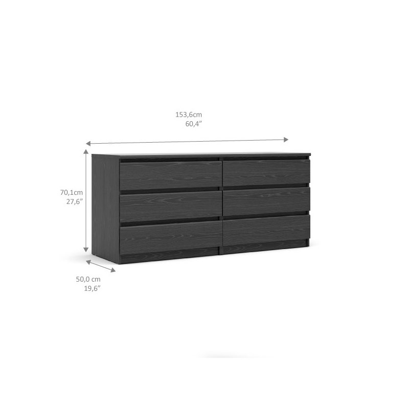 Bowery Hill Contmeporary 6 Drawer Double Dresser in Black Woodgrain