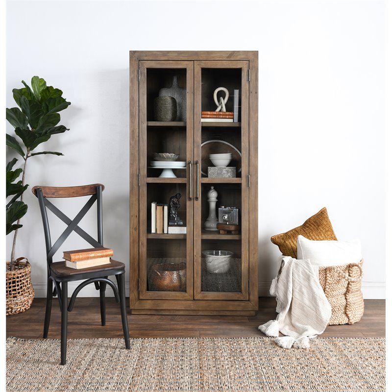 Bowery Hill Transitional Reclaimed Pine Display Cabinet in Brown