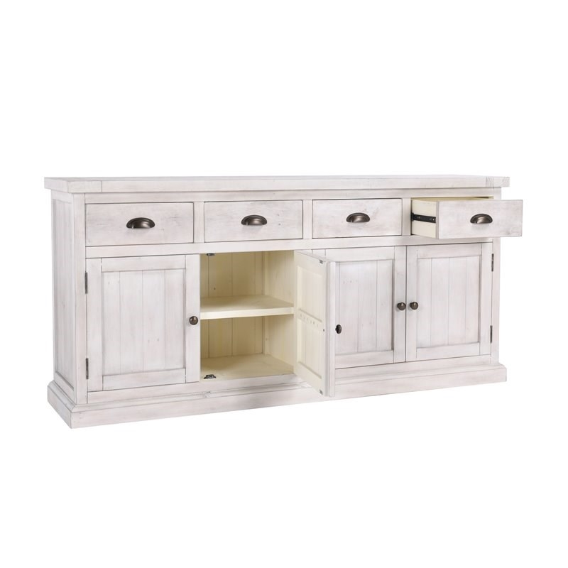 Bowery Hill 4-Drawer 4-Door Solid Pine Wood Sideboard in Nordic Ivory