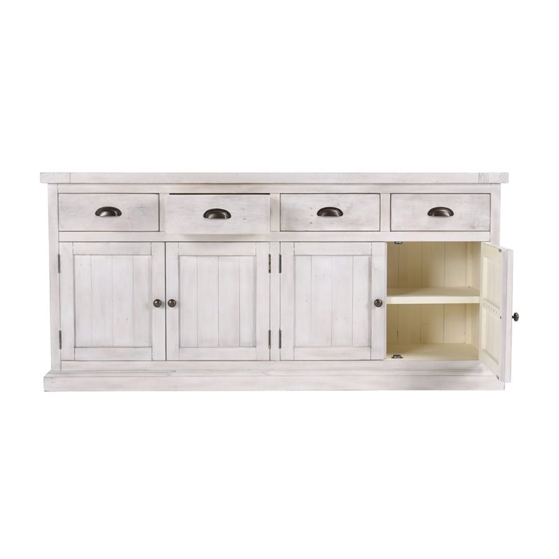 Bowery Hill 4-Drawer 4-Door Solid Pine Wood Sideboard in Nordic Ivory