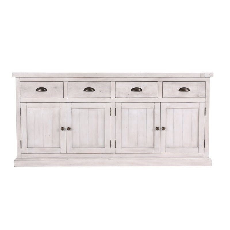 Bowery Hill 4-Drawer 4-Door Solid Pine Wood Sideboard in Nordic Ivory
