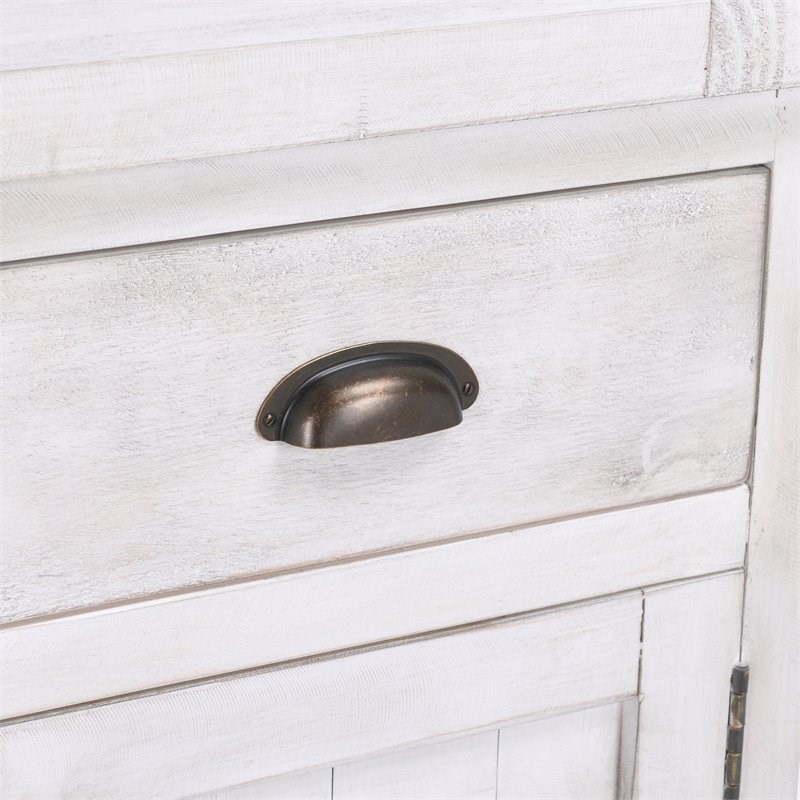 Bowery Hill 4-Drawer 4-Door Solid Pine Wood Sideboard in Nordic Ivory
