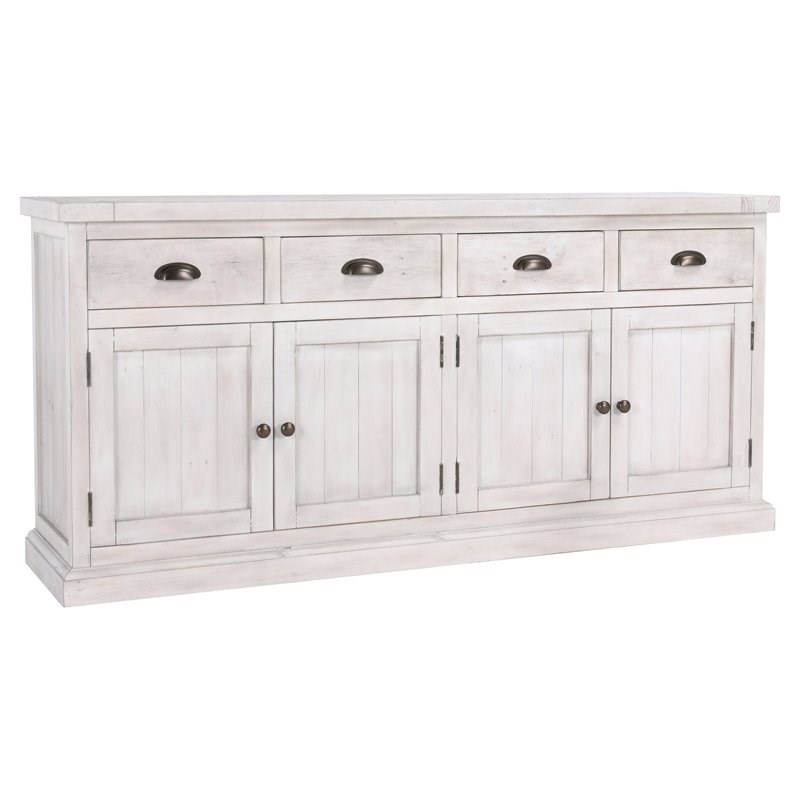 Bowery Hill 4-Drawer 4-Door Solid Pine Wood Sideboard in Nordic Ivory